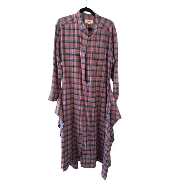XiRENA Plaid Button-Front Midi Dress With Waist Tie In Pink & Blue Size L - Picture 5 of 8